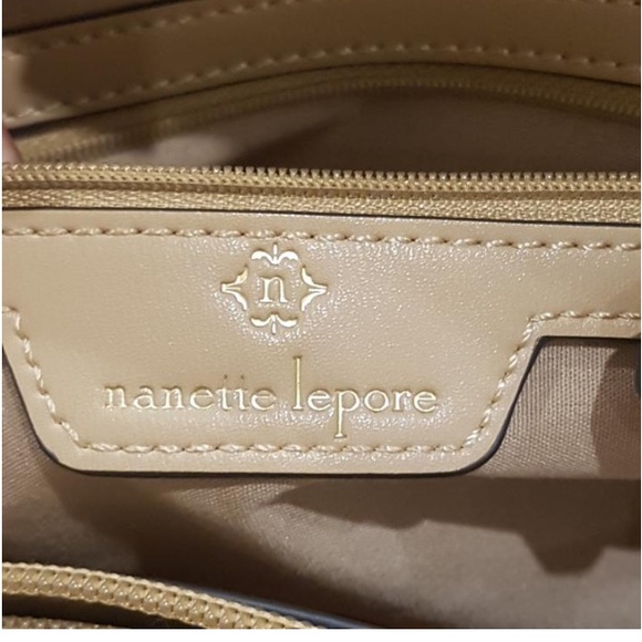 Nanette Lepore ‘Arabelle’ Tan & Cream Leather, Straw & Canvas Tassel Bow Purse - Picture 7 of 10